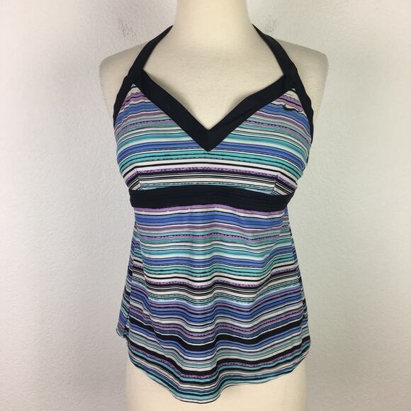 Nike Black Stripe Halter Tie Swim Top Tankini size 10 - Picture 2 of 8
